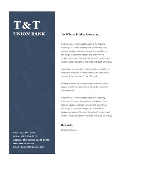 Banks can certify your signature in their letter head. 13 Free Bank Letterhead - Printable Letterhead