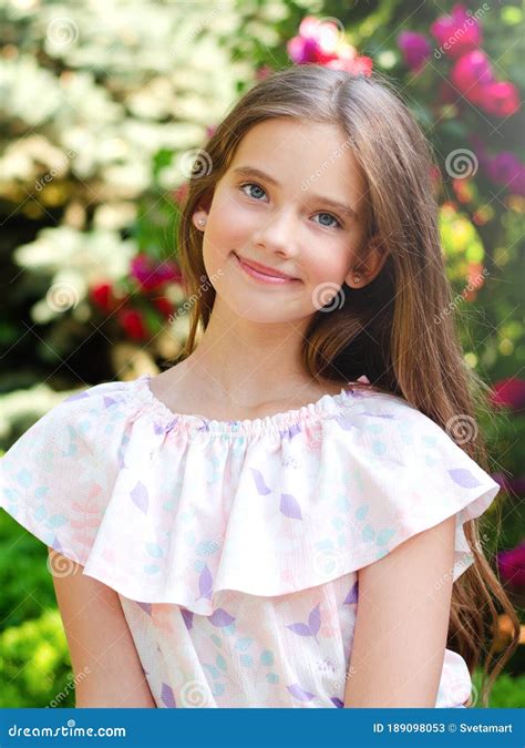 Portrait Of Adorable Smiling Little Girl Child In Summer Day Happy 085