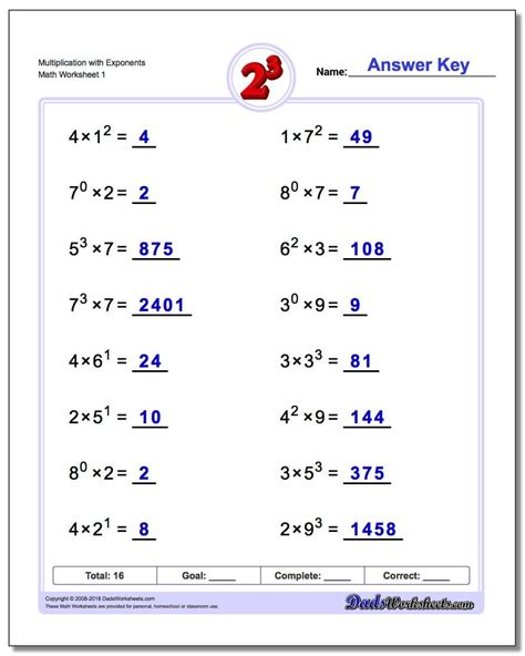 Worksheets Multiplying And Dividing Exponents Worksheet Chicochino