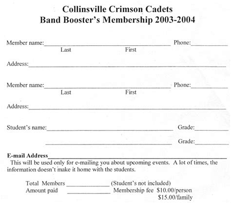 Booster Membership Collinsville High School Band Collinsville Ok