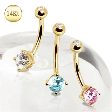 Kt Gold Navel Ring With Prong Set Round Cz Belly Button Rings Gold