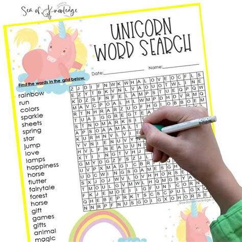 Unicorn Word Search Free Printable