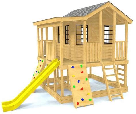 Elevated Childrens Playhouse Plan With Porch Slide Rockwall And