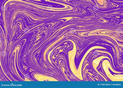 Digital Fluid Art Technique Background In Purple And Gold Colors Stock