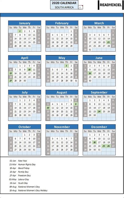 Year Calendar South Africa 2020 Calendar