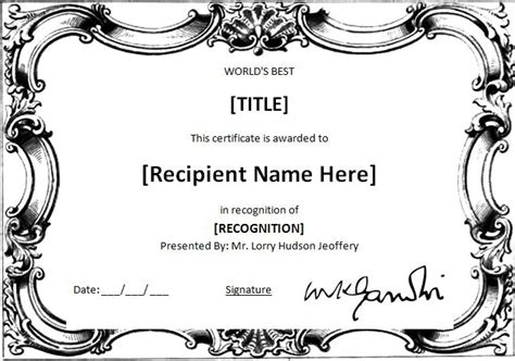 Ms Word Worlds Best Award Certificate Template Word Regarding Life