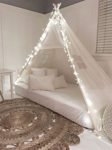 Canopy beds have tall bed posts with a top frame for attaching curtains or drapes and are the epitome of luxury and style when it comes to bedroom furniture. Play Tent Canopy Bed in Natural Canvas | Bed tent, Room ...