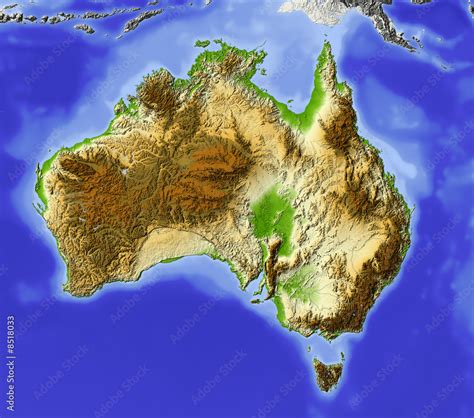 Australia Relief Map Colored According To Elevation Stock