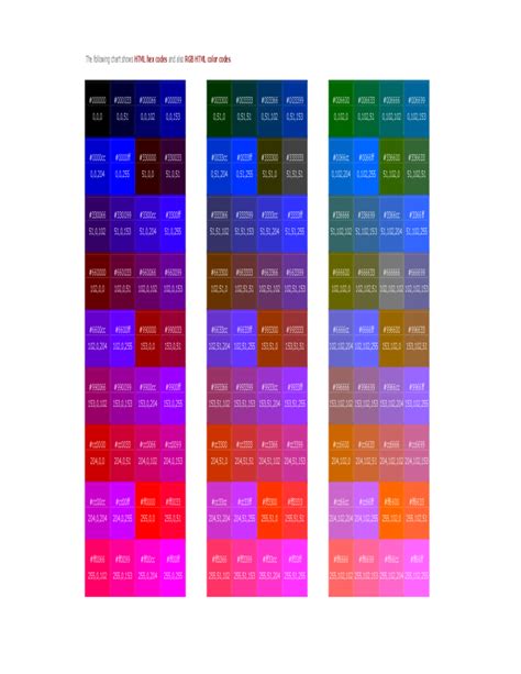Rgb Html Color Codes Chart Free Download