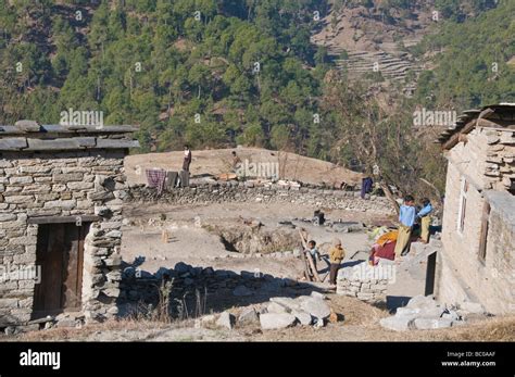 Rural India Lower Himalayaskumaon Villagers Villages Ancient Terraces Uttaranchal India