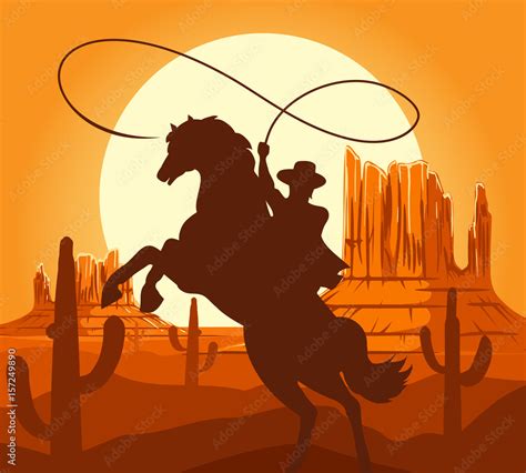 Western Cowboys Silhouette Vector Illustration Wild West America Scene