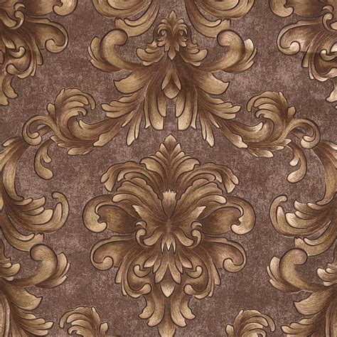 Kayra Decor Royal Pattern Brown Golden Damask Wallpaper Roll 3d Size