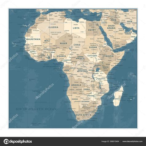 Africa Map Vintage Detailed Vector Illustration Stock Vector Image By