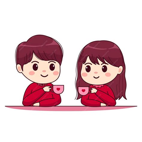 Premium Vector Valentines Day Cute Couple Drinking Together Kawaii