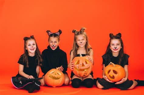 Free Photo Group Of Girls Dressed In Halloween Costumes