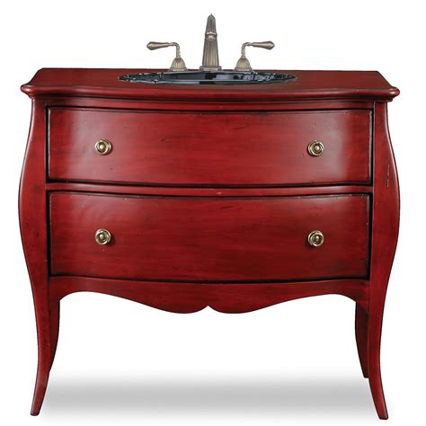 Pick a narrow depth, small bathroom vanity cabinet with a couple of doors or drawers and some shelves inside. Cole & Co. 40" Designer Series Collection Turlington Sink Chest - Antique Red | Free Shipping ...