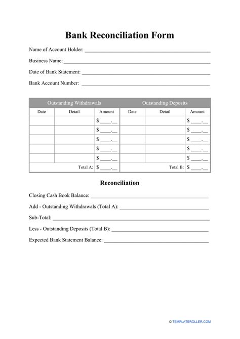 Bank Reconciliation Form Fill Out Sign Online And Download Pdf