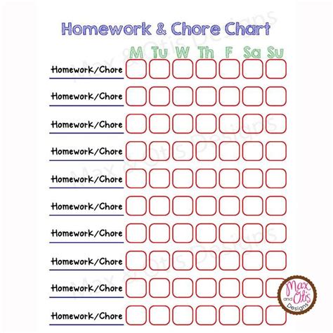 Printable Homework And Chore Chart Editable Pdf Chore Chart Weekly