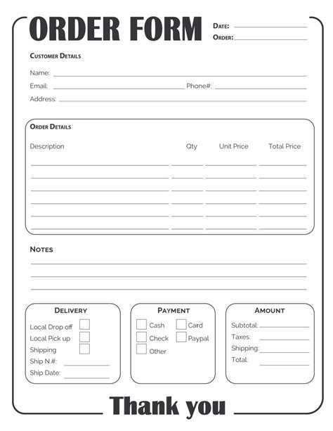 Printable Free Tumbler Order Form Template