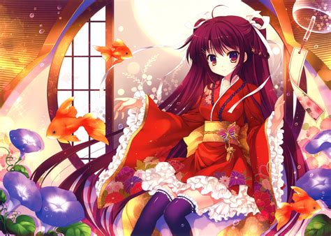 Original Anime Girl Kimono Cute Beautiful Dress Long Hair