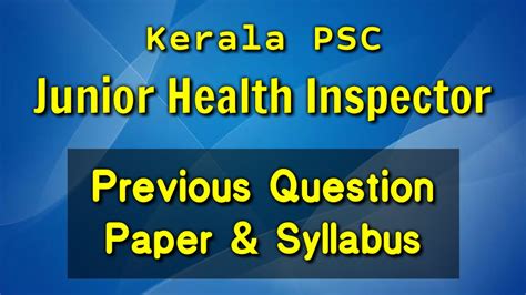 Kerala Psc Junior Health Inspector Grade 2 Previous Question Paper