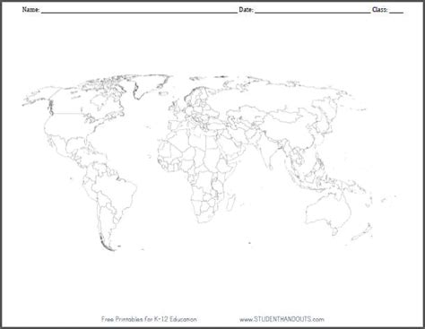 Make your selection and get a printable page to print your free world maps. Blank Outline World Map Worksheet | Student Handouts