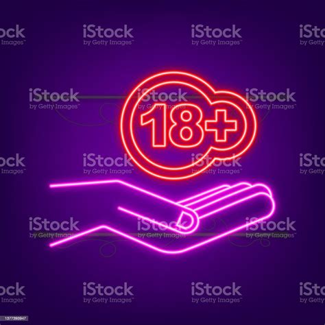 Under 18 Sign Warning Symbol Eighteen Plus Neon Icon Censored Business Concept Vector