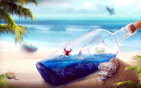 Lake, clear sky, blue sky, windows 10x, microsoft surface, landscape. Glass Bottle Beach Sea Yacht Birds Dolphins In A Glass ...