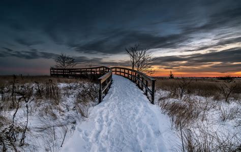Nature Sky Winter Snow Path Bridge Wallpapers Hd Desktop And
