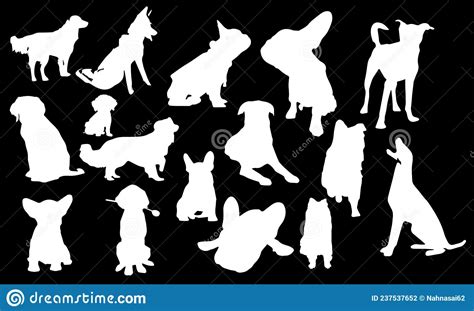Vector Isolated Black Silhouette Of A Dog Collection Set Of Dogs
