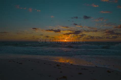 Beautiful Sunrise On White Beach Cancun Quintana Roo Mexico Stock