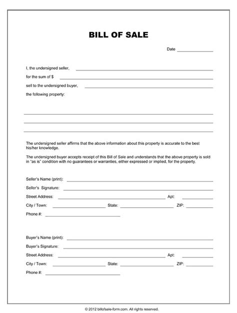 Free Printable Equipment Bill Of Sale Template Form GENERIC