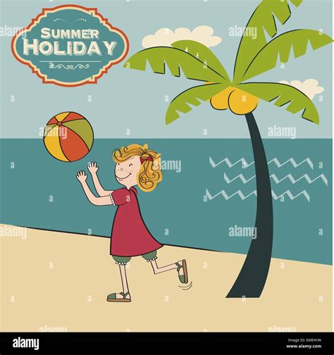Little Girl Playing On Beach Stock Vector Images Alamy