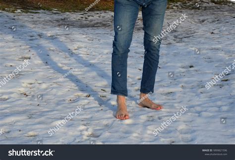 Barefoot Young Man Walks On Snowy Stock Photo 1899821596 Shutterstock