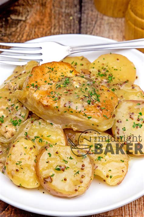 A pork chop is just a pork chop, right? Slow Cooker Dijon Pork Chops & Potatoes - The Midnight Baker