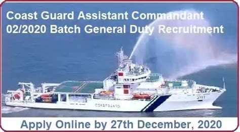 Coast Guard Assistant Commandant Gd 022020 Batch Special Recruitment Drive