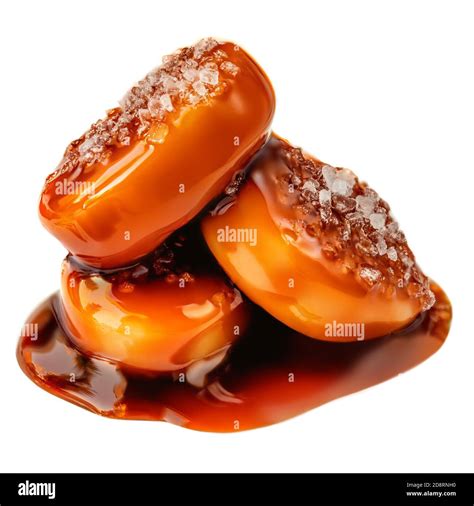 Toffee Candy Isolated Caramel Candies With Sauce Isolated On White