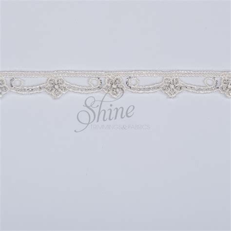 Small Delicate Embroidery Lace Trim With Metallic Silver Thread Ivory