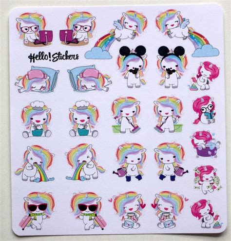 Kawaii Rainbow Unicorn Stickers For Reminders Daily Life And