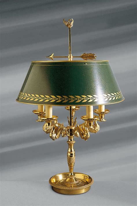 Empire Style Solid Bronze Lamp Green Shade Five Lights Lucien Gau