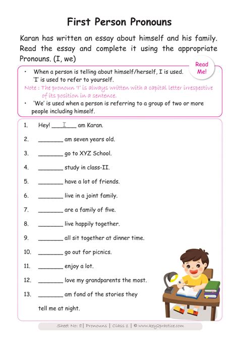 1st Grade Pronouns Worksheets