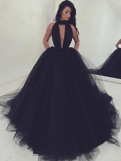 Vintage Black Tulle Ball Gowns Prom Dresses With Pocketswinter Dance