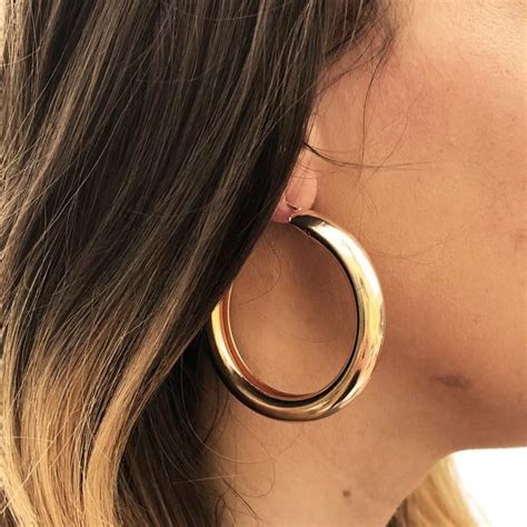 gold thick hoop earrings jenems gold hoop earrings style hoop earrings aesthetic thick hoop