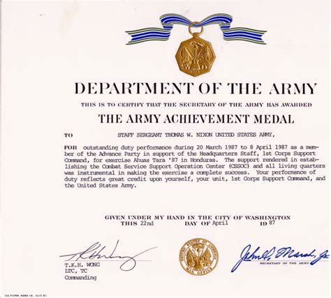 Army Achievement Medal Army Achievement Medal Certificate Template