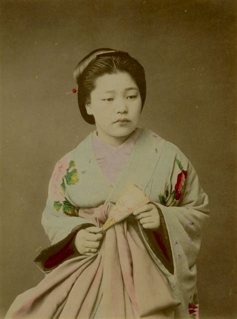 ﻿geisha with a fan japan 1875 19th century original photographs