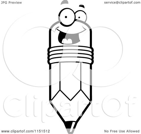 Cartoon Clipart Of A Black And White Happy Smiling Pencil Face Vector