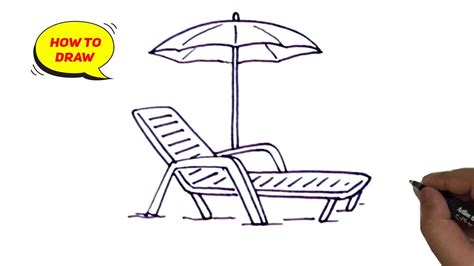How To Draw Beach Chair With Beach Umbrella Easy Youtube