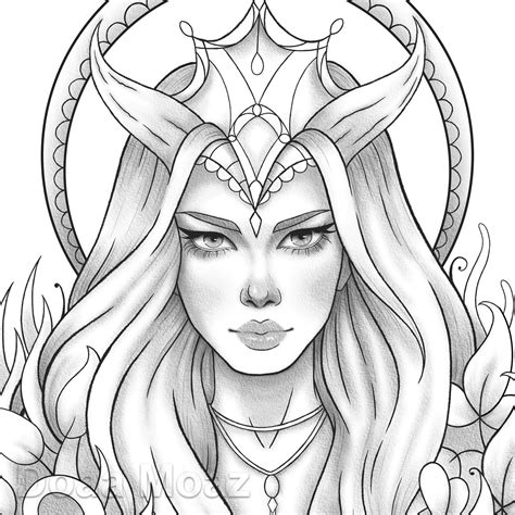 printable coloring page fantasy girl portrait etsy fantasy girl detailed coloring pages