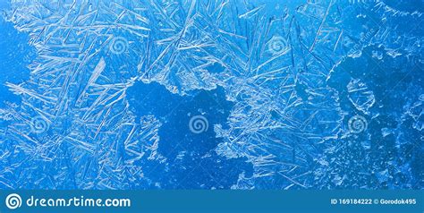 Abstract Ice Flowers Pattern Frosted Window Macro View Background
