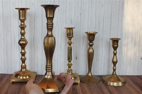 Vintage Brass Candlestick Set Of 10 Mix And Match Medium And Small Size